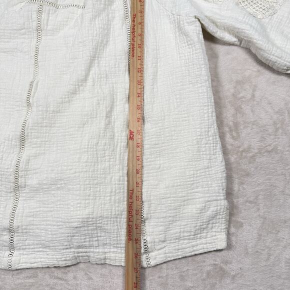 Soft Surroundings Magnolia Gauze Top Blouse Size L Ivory Crocheted Trim Lined - Picture 9 of 9